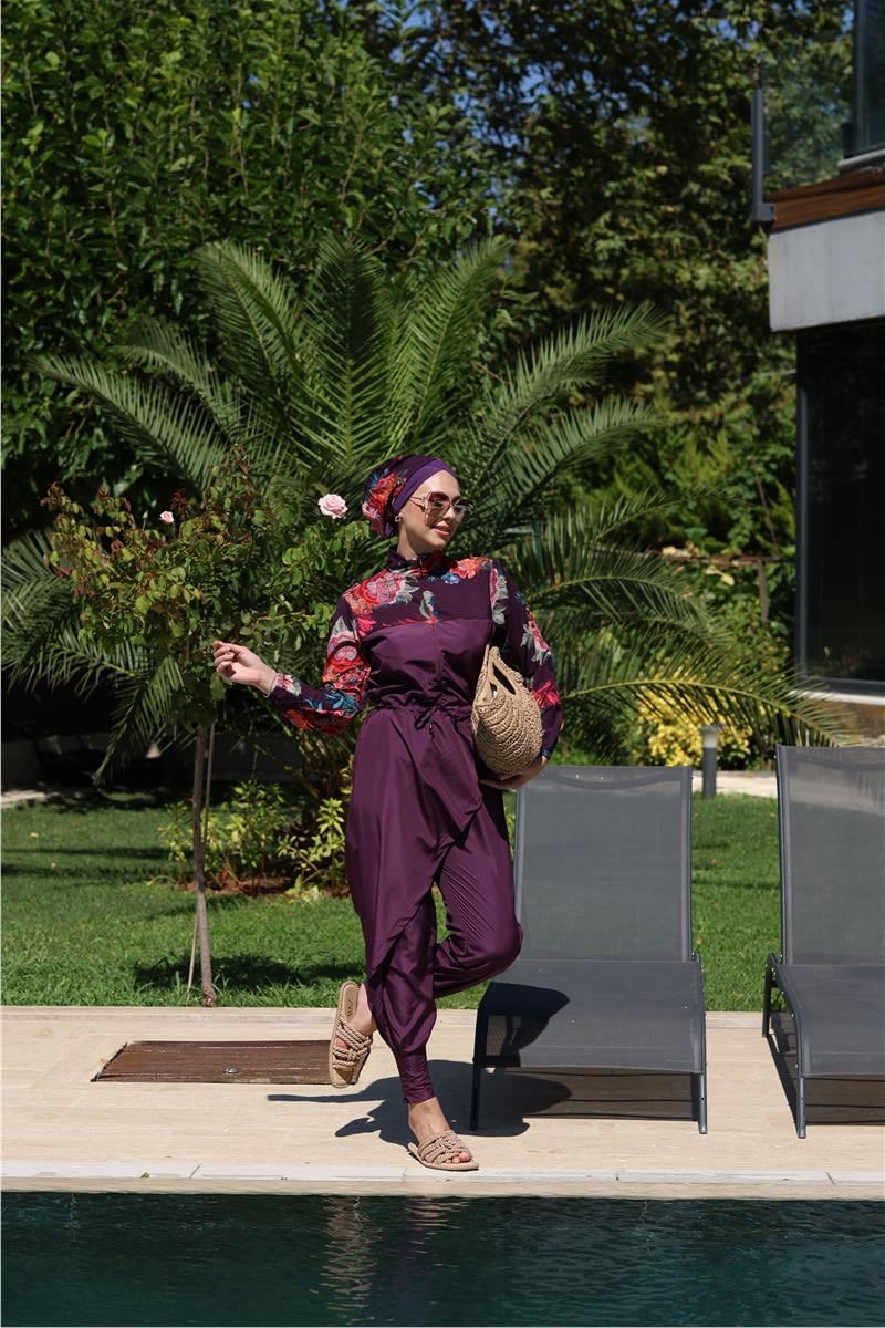 Etnik Model Allerli Tasarım Tesettür Tulum Mayo | NS Tasarim