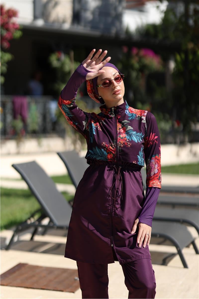 Etnik Model Spor Lycralı Tasarım Tesettür İkili Mayo Takım | NS Tasarim