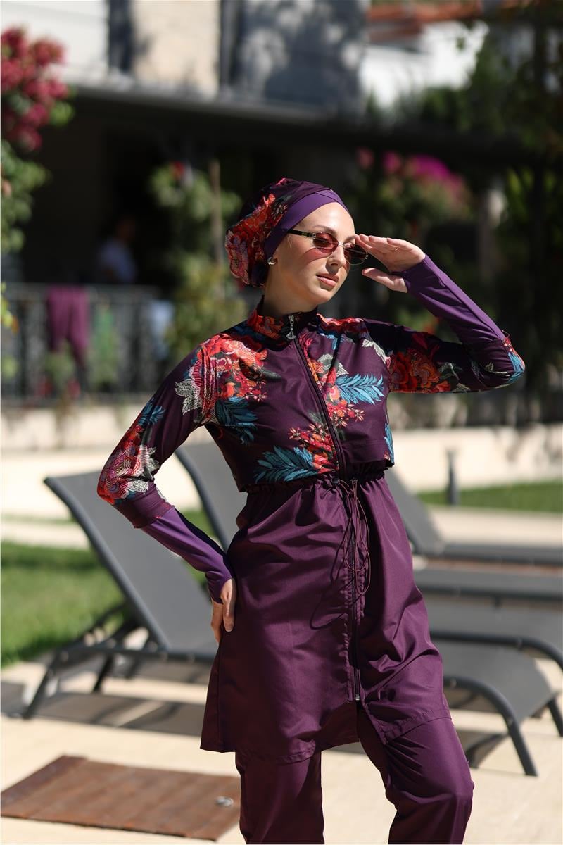 Etnik Model Spor Lycralı Tasarım Tesettür İkili Mayo Takım | NS Tasarim