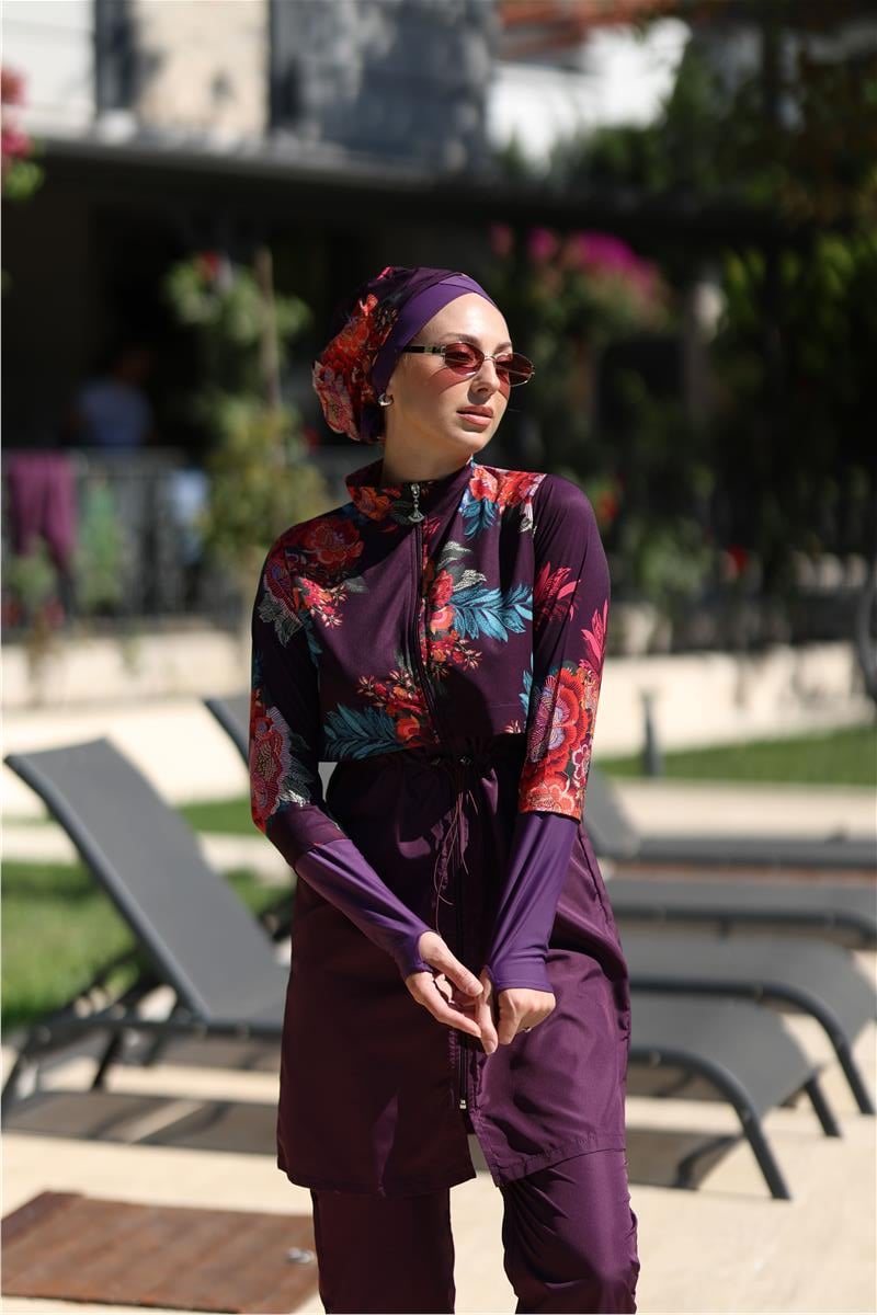 Etnik Model Spor Lycralı Tasarım Tesettür İkili Mayo Takım | NS Tasarim