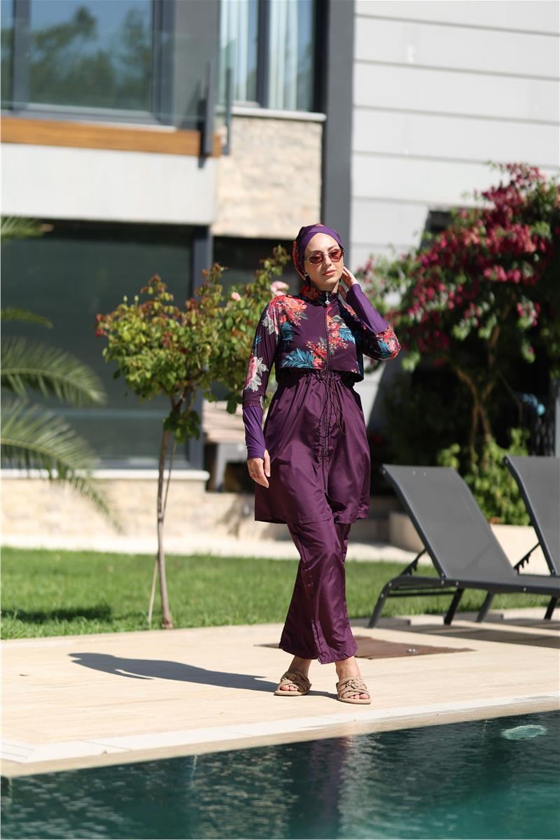 Etnik Model Spor Lycralı Tasarım Tesettür İkili Mayo Takım | NS Tasarim