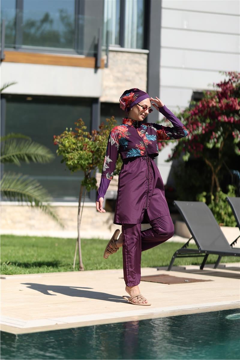 Etnik Model Spor Lycralı Tasarım Tesettür İkili Mayo Takım | NS Tasarim