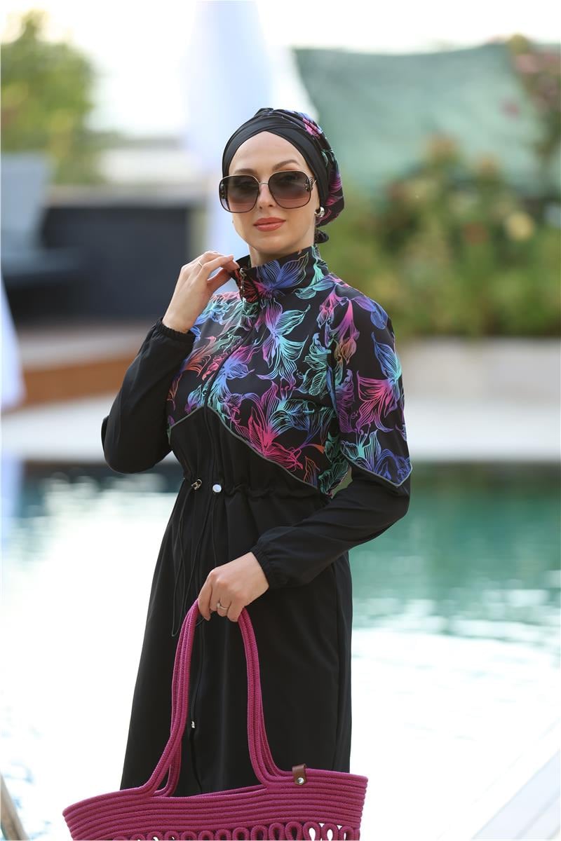 Lena Model Zambak Desen Tasarım Tesettür Mayo Takım | NS Tasarim