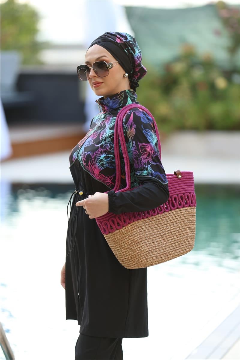 Lena Model Zambak Desen Tasarım Tesettür Mayo Takım | NS Tasarim