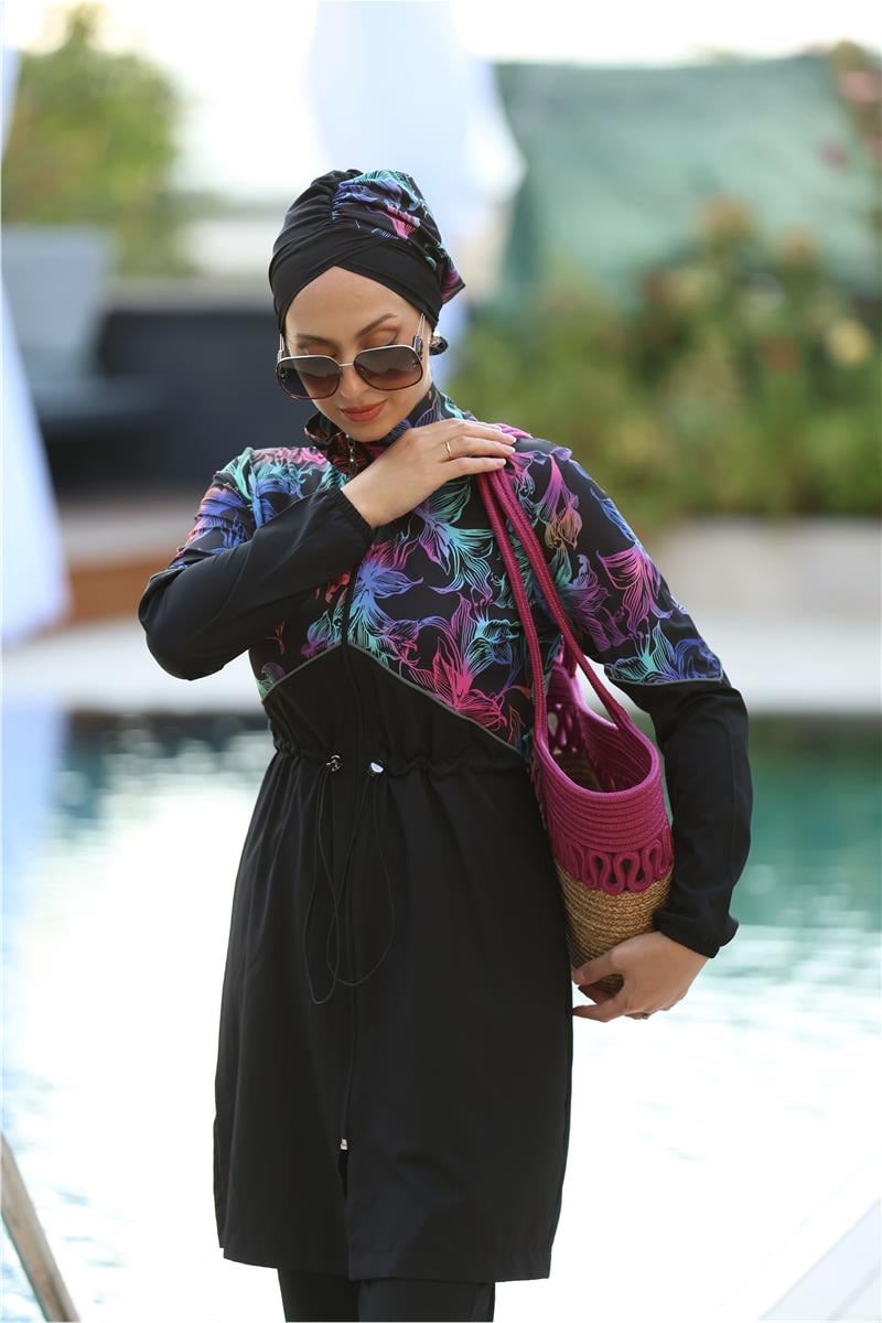 Lena Model Zambak Desen Tasarım Tesettür Mayo Takım | NS Tasarim