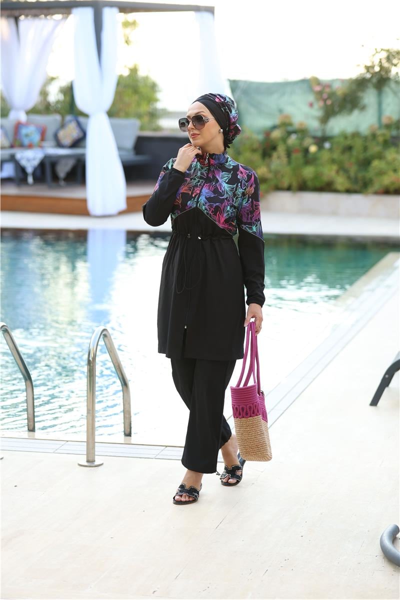 Lena Model Zambak Desen Tasarım Tesettür Mayo Takım | NS Tasarim