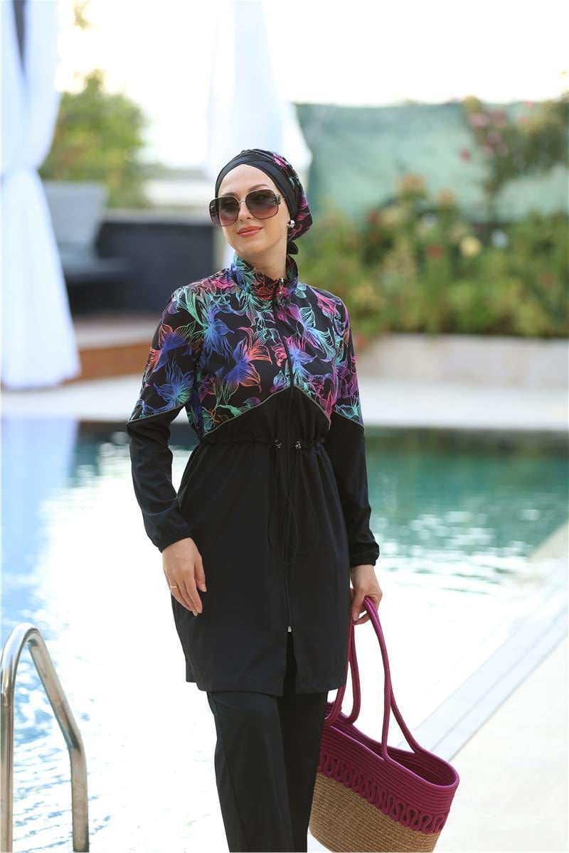 Lena Model Zambak Desen Tasarım Tesettür Mayo Takım | NS Tasarim