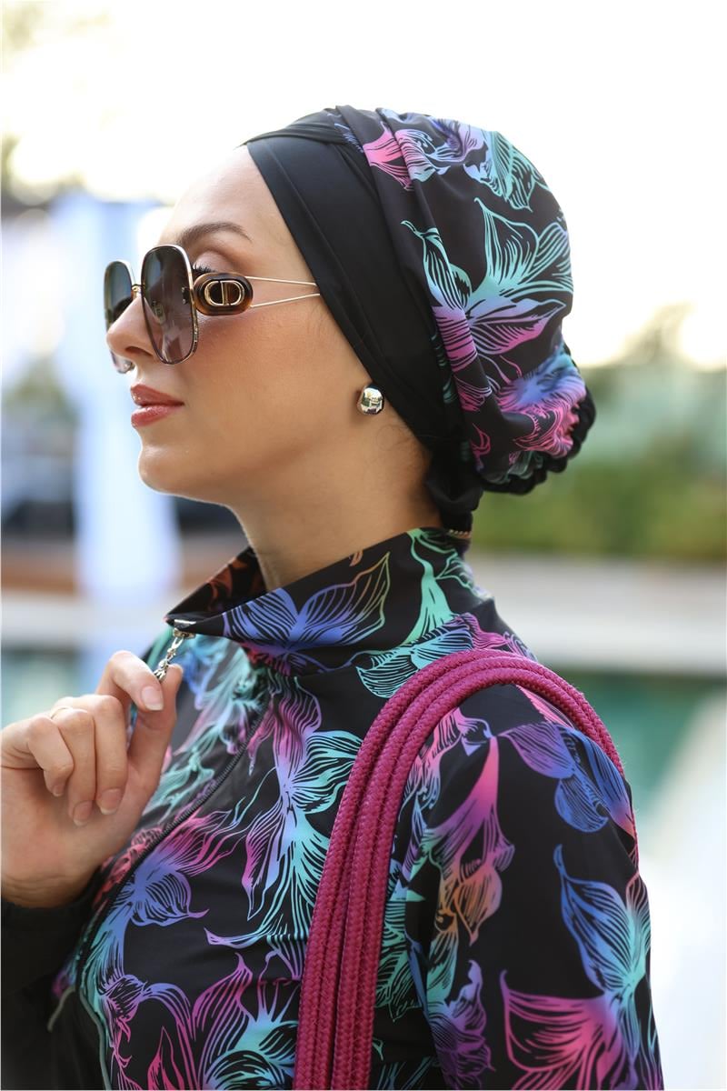 Lena Model Zambak Desen Tasarım Tesettür Mayo Takım | NS Tasarim