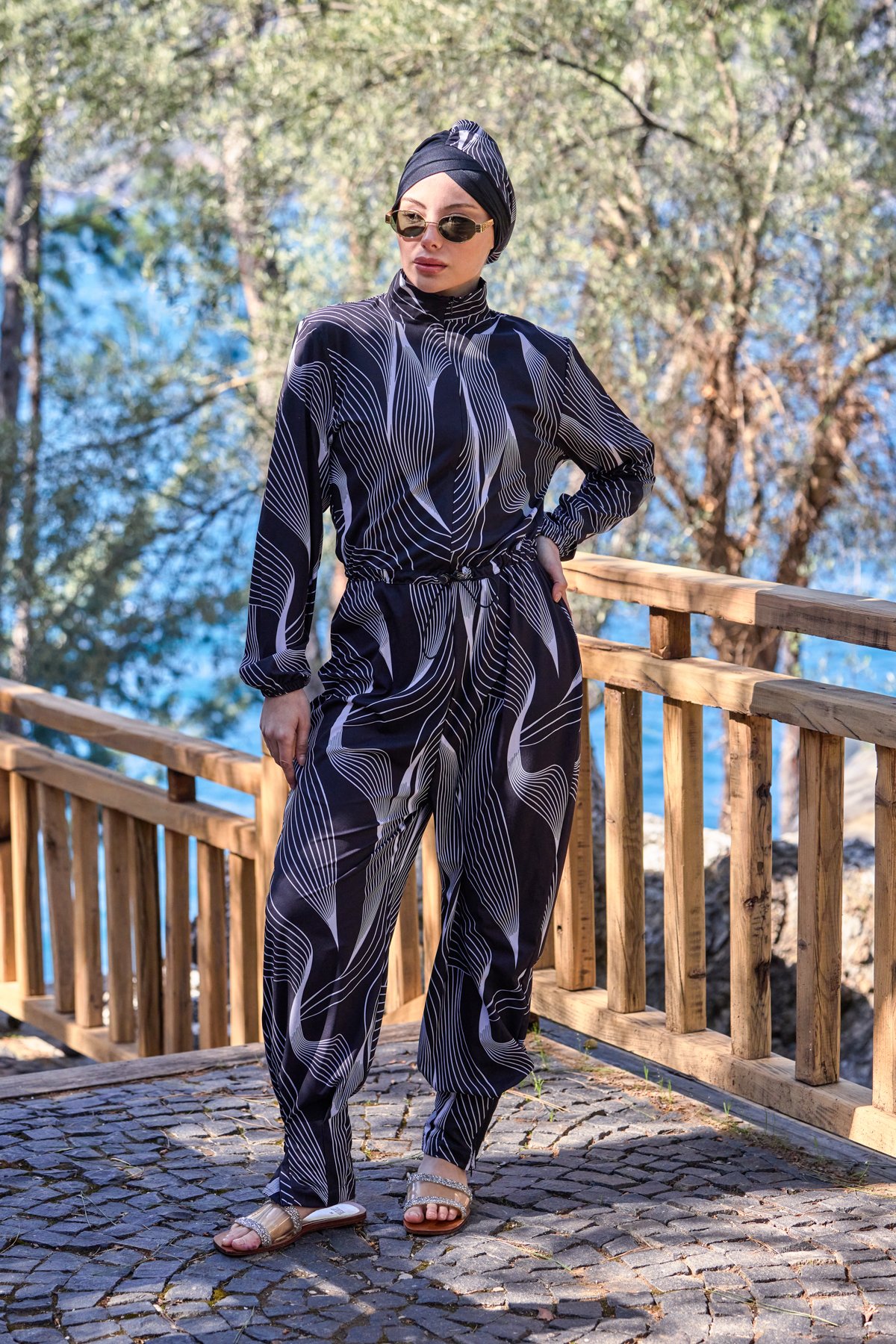 Luna Model Lycralı Tasarım Tesettür Tulum Mayo | Markasız