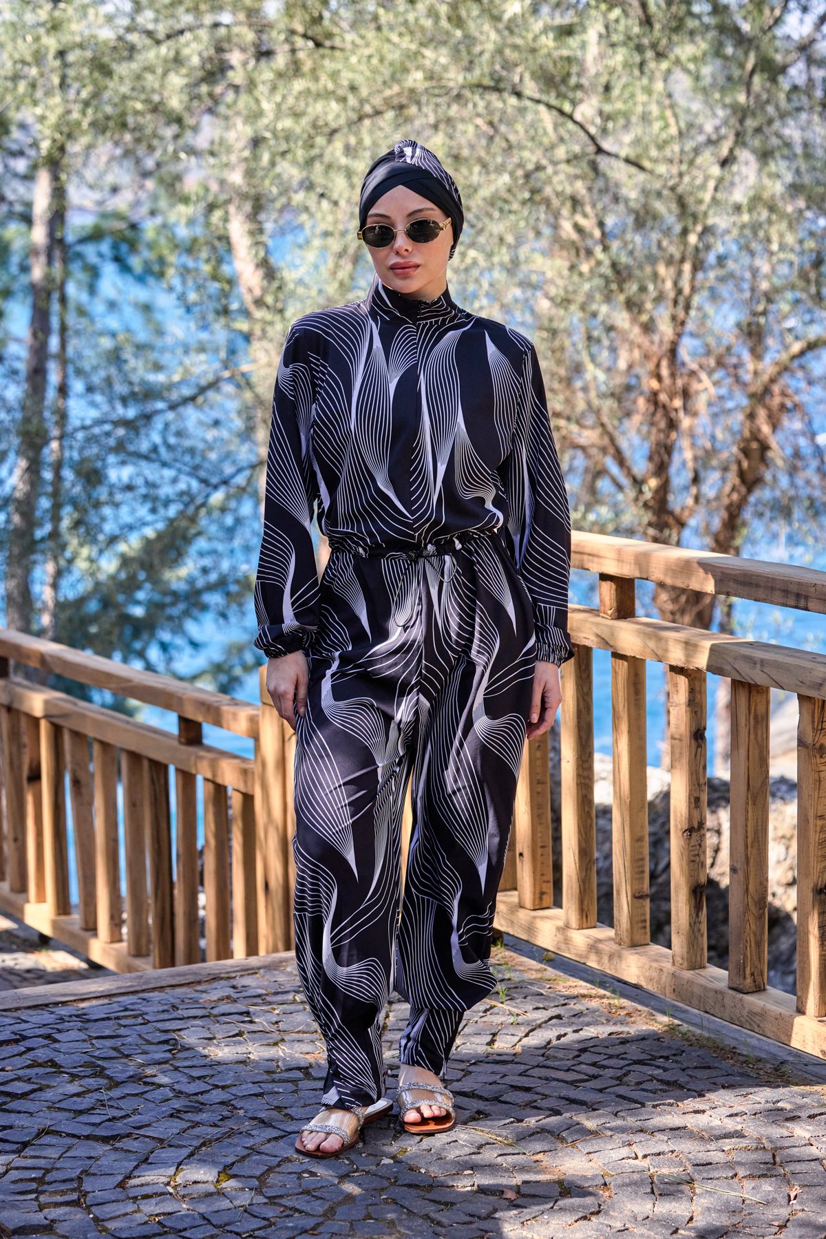 Luna Model Lycralı Tasarım Tesettür Tulum Mayo | Markasız