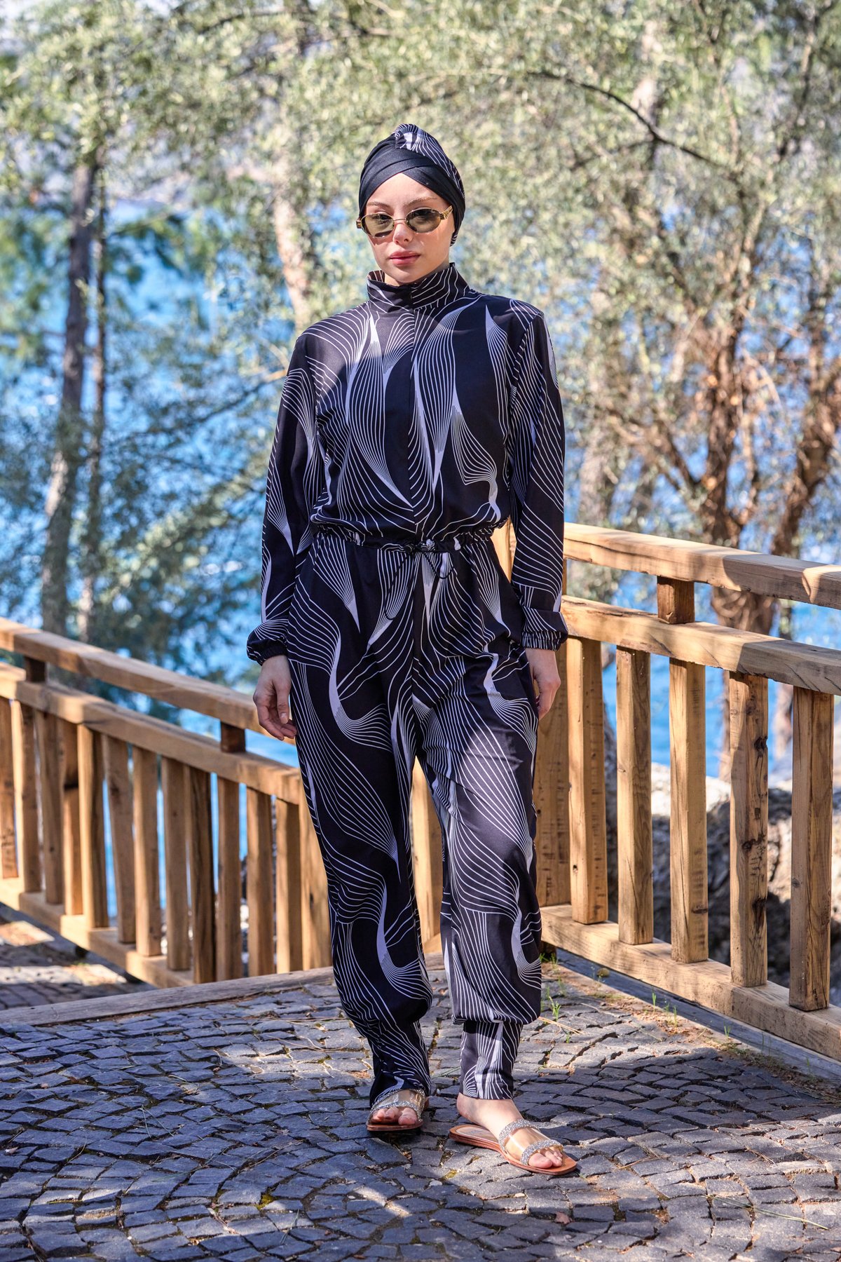 Luna Model Lycralı Tasarım Tesettür Tulum Mayo | Markasız