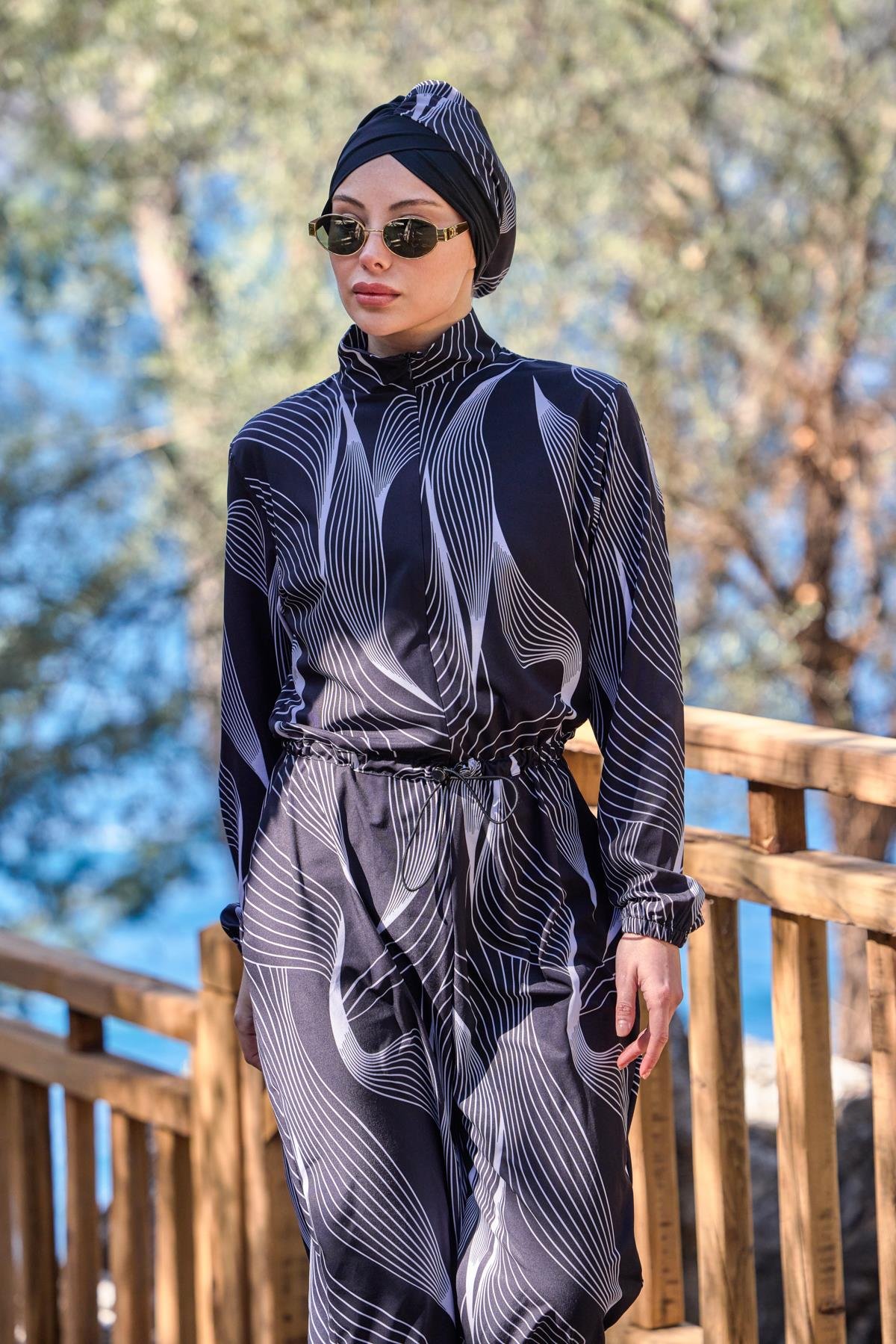 Luna Model Lycralı Tasarım Tesettür Tulum Mayo | Markasız