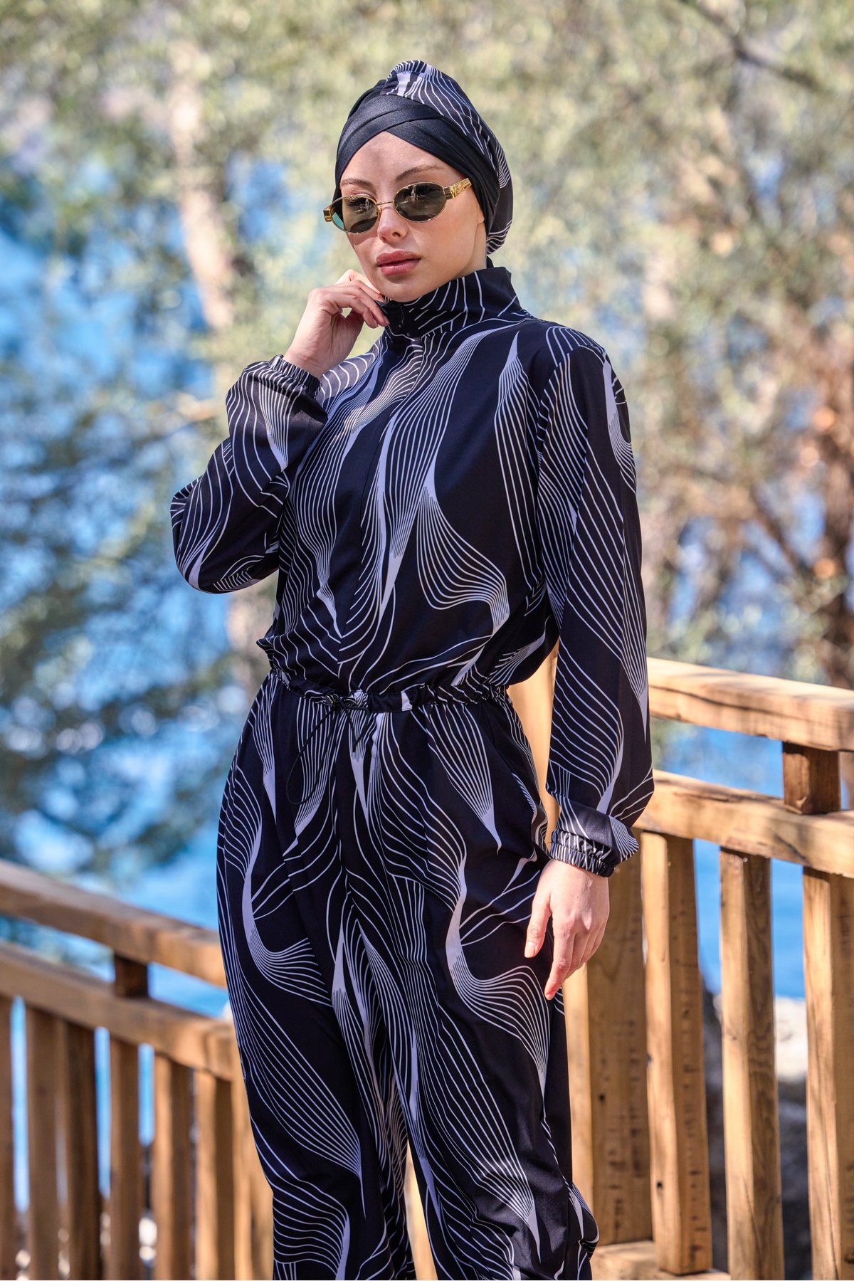 Luna Model Lycralı Tasarım Tesettür Tulum Mayo | Markasız