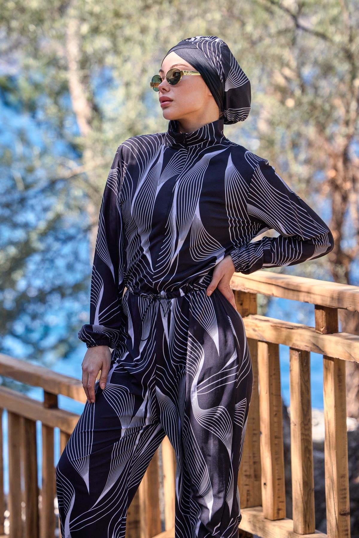 Luna Model Lycralı Tasarım Tesettür Tulum Mayo | Markasız