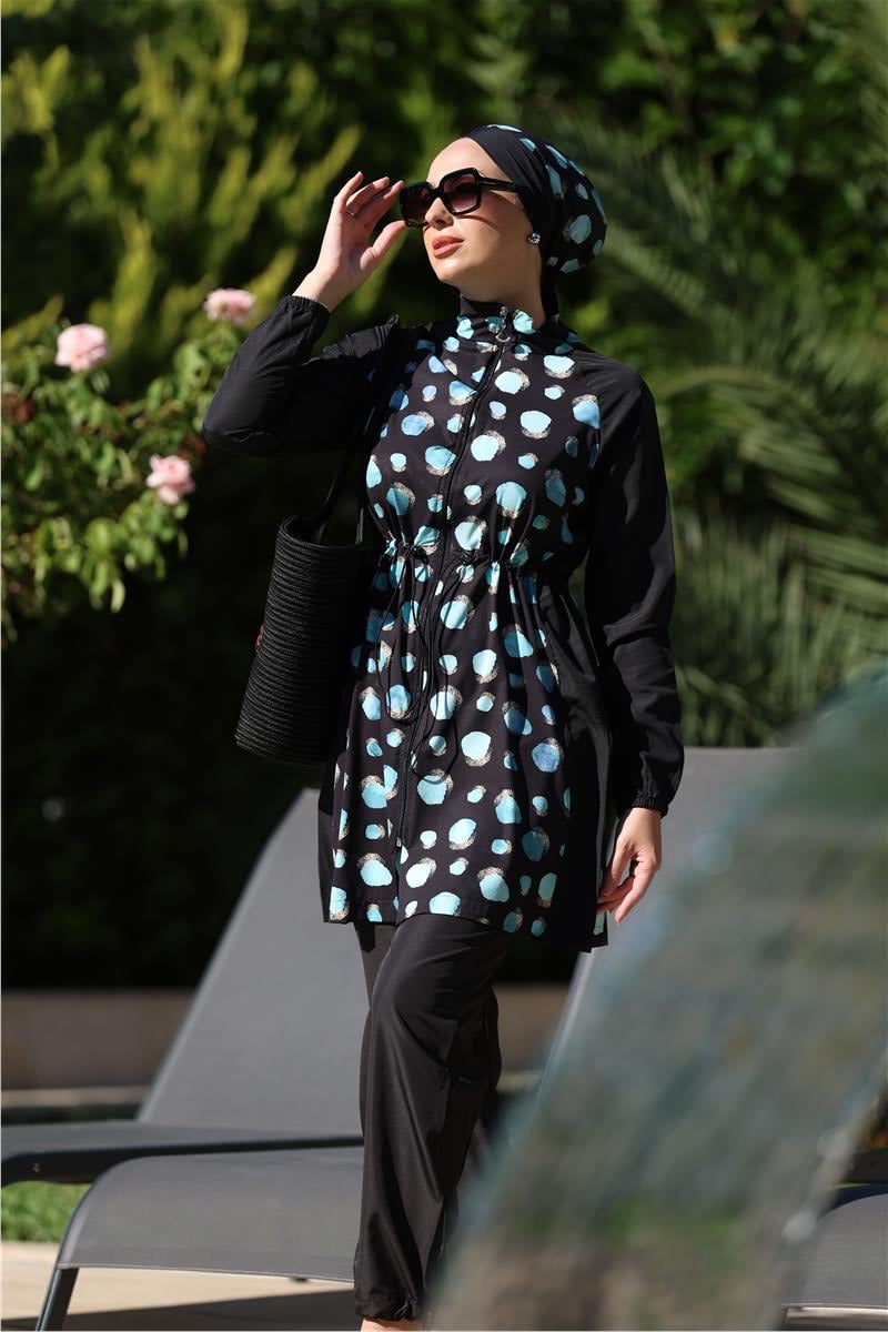 Marina Desen Spor Lycralı Tasarım Tesettür İkili Mayo Takım | NS Tasarim