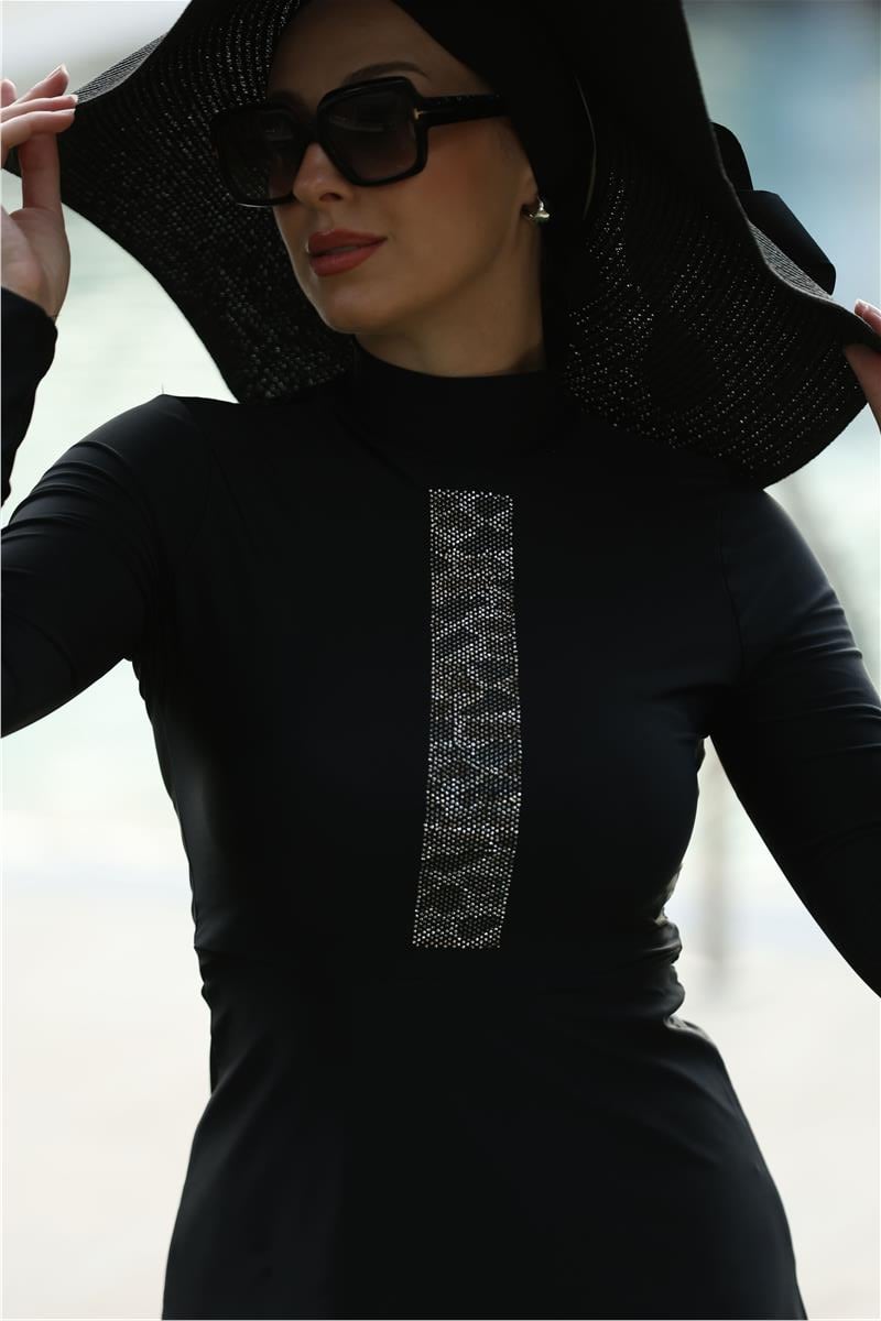 Mira Model Taş Şeritli Lyrcalı Tasarım Tesettür İkili Mayo Takım | NS Tasarim