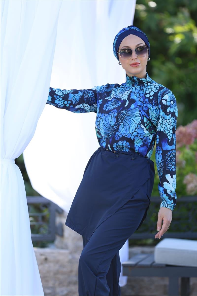 Okyanus Model Allerli Tasarım Tesettür Tulum Mayo | NS Tasarim