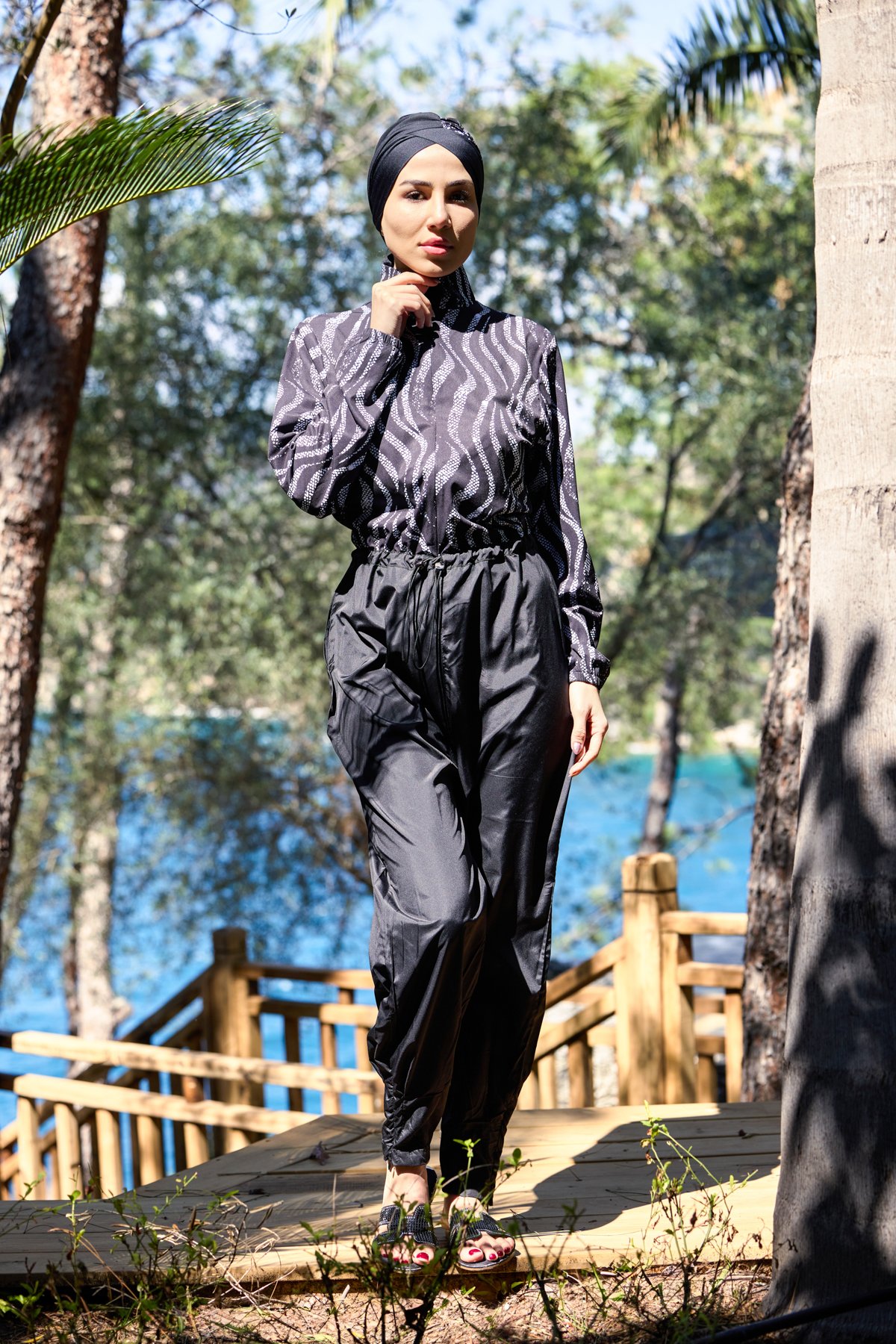 Paçası Pileli Nouréa Model Tasarım Tesettür Tulum Mayo | Markasız