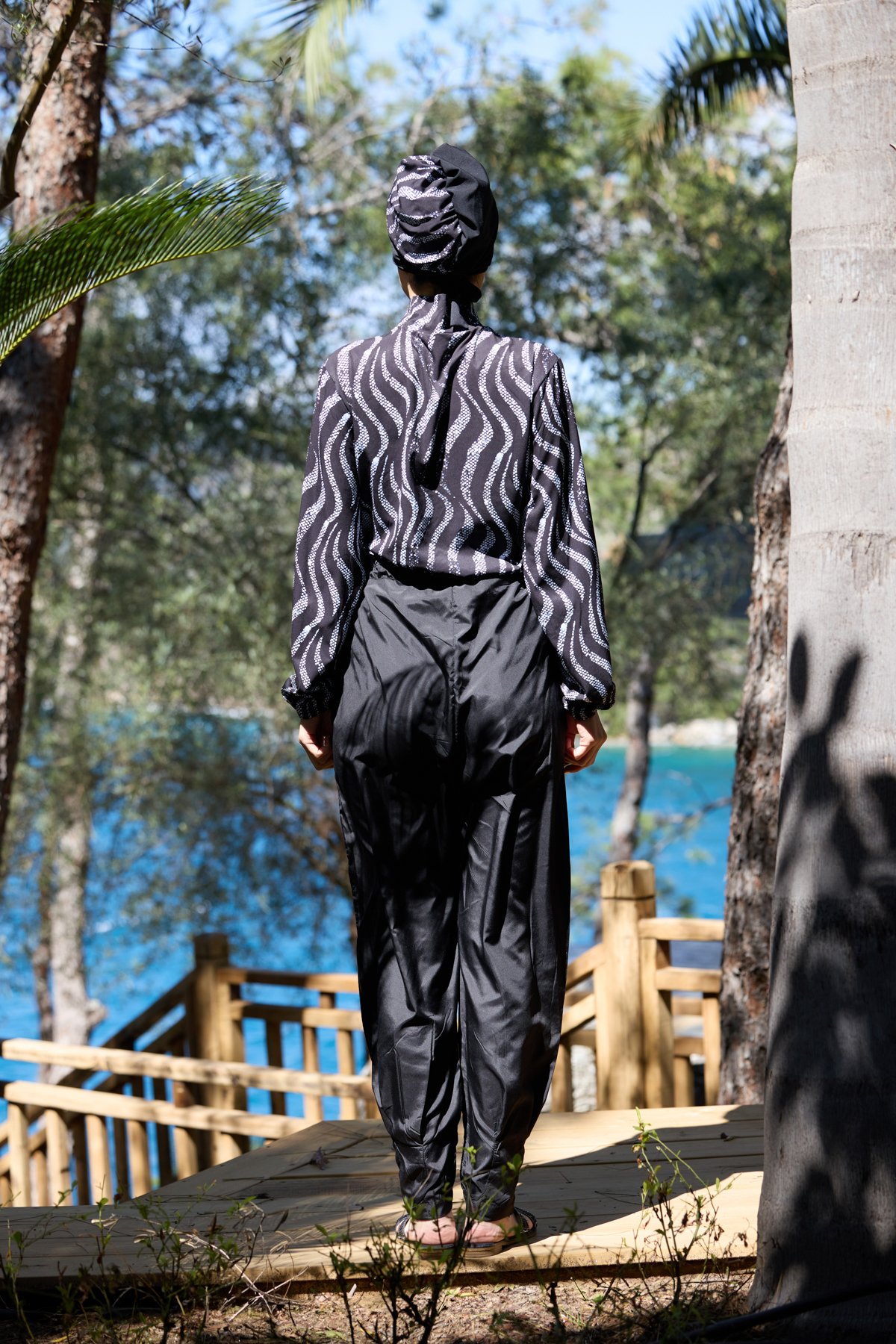 Paçası Pileli Nouréa Model Tasarım Tesettür Tulum Mayo | Markasız