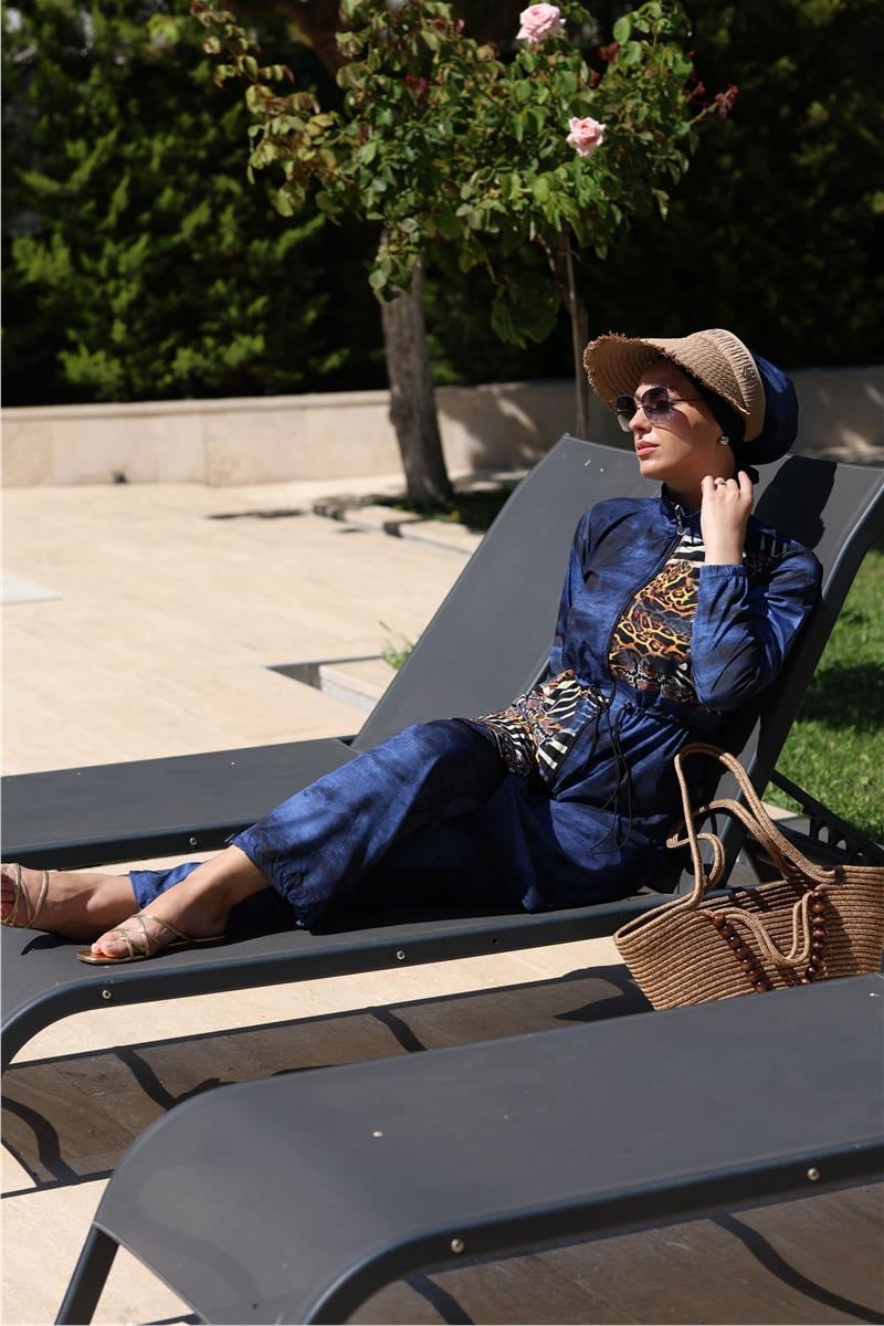 Safira Desen Spor Lycralı Tasarım Tesettür İkili Mayo Takım | NS Tasarim