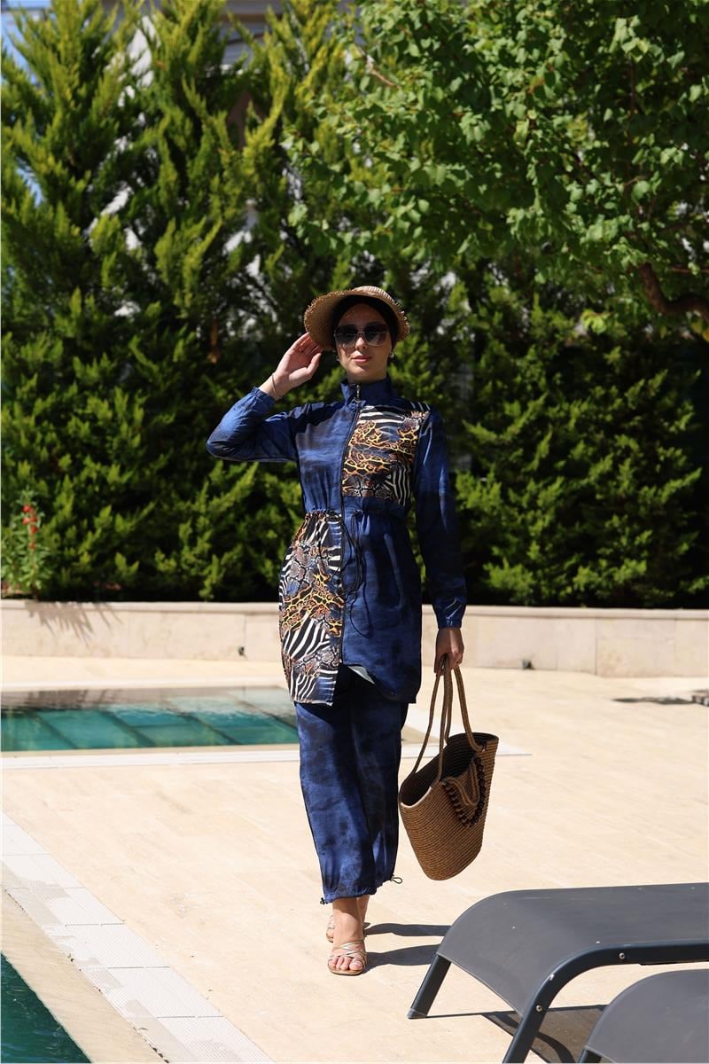 Safira Desen Spor Lycralı Tasarım Tesettür İkili Mayo Takım | NS Tasarim