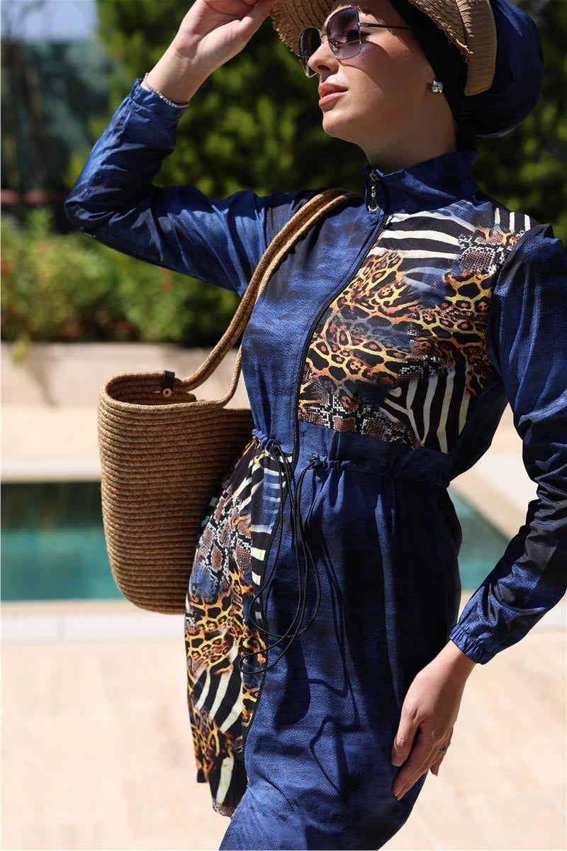 Safira Desen Spor Lycralı Tasarım Tesettür İkili Mayo Takım | NS Tasarim