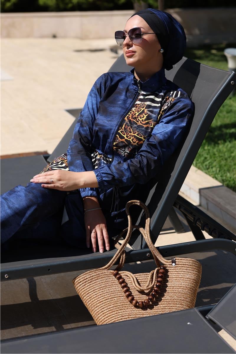 Safira Desen Spor Lycralı Tasarım Tesettür İkili Mayo Takım | NS Tasarim