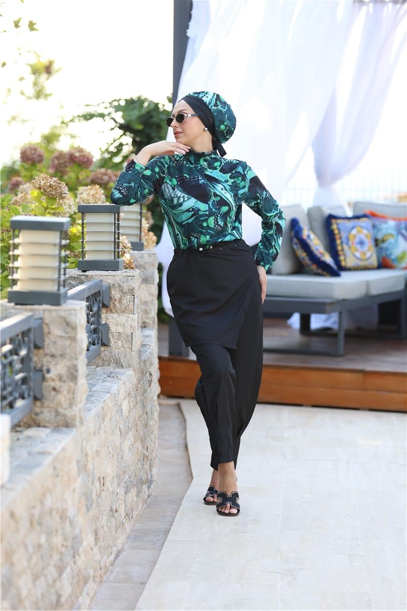 Seren Model Allerli Tasarım Tesettür Tulum Mayo | NS Tasarim