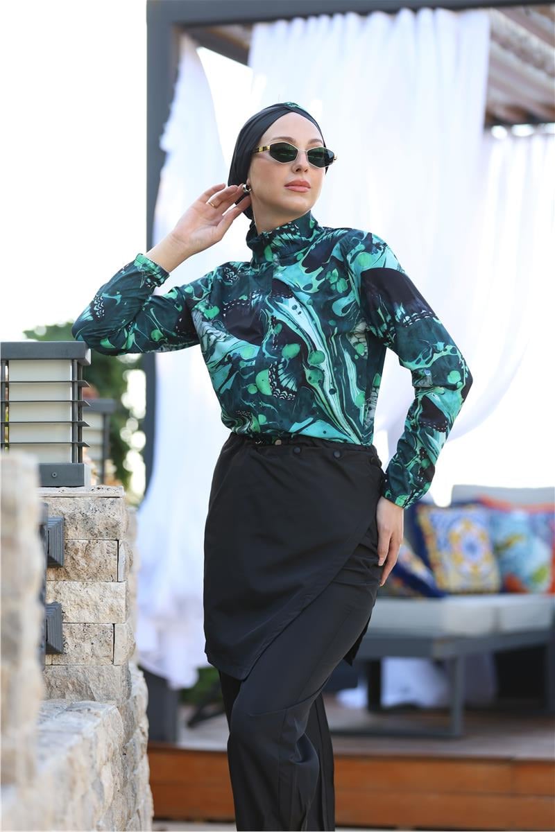 Seren Model Allerli Tasarım Tesettür Tulum Mayo | NS Tasarim