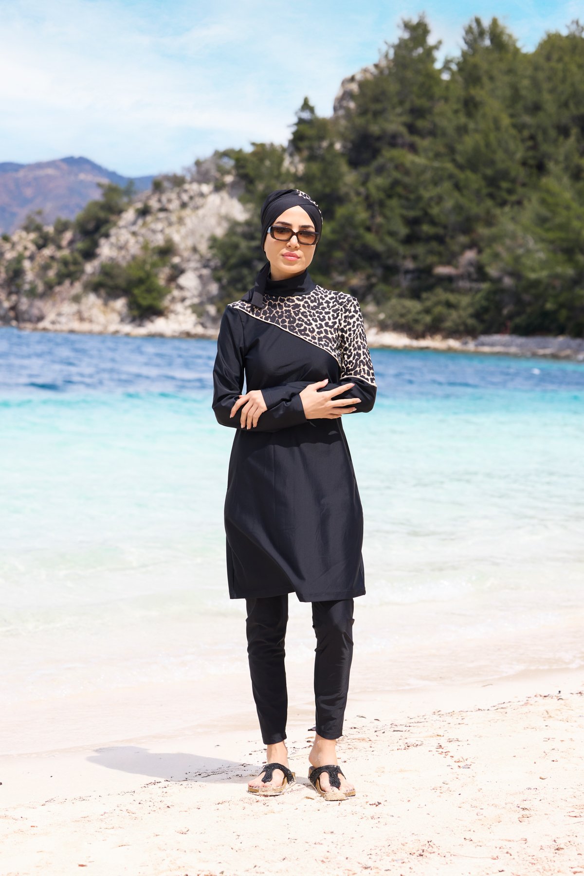 Serengeti Model Omuz Desenli Lycralı Tasarım Tesettür İkili Mayo Takım | Markasız