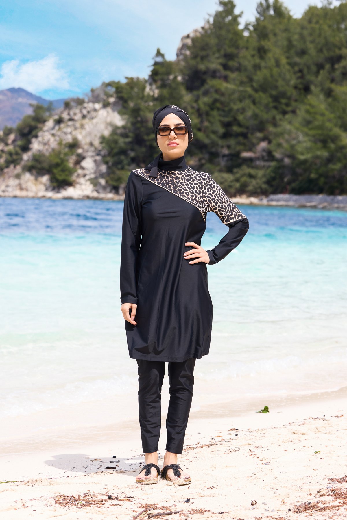 Serengeti Model Omuz Desenli Lycralı Tasarım Tesettür İkili Mayo Takım | Markasız