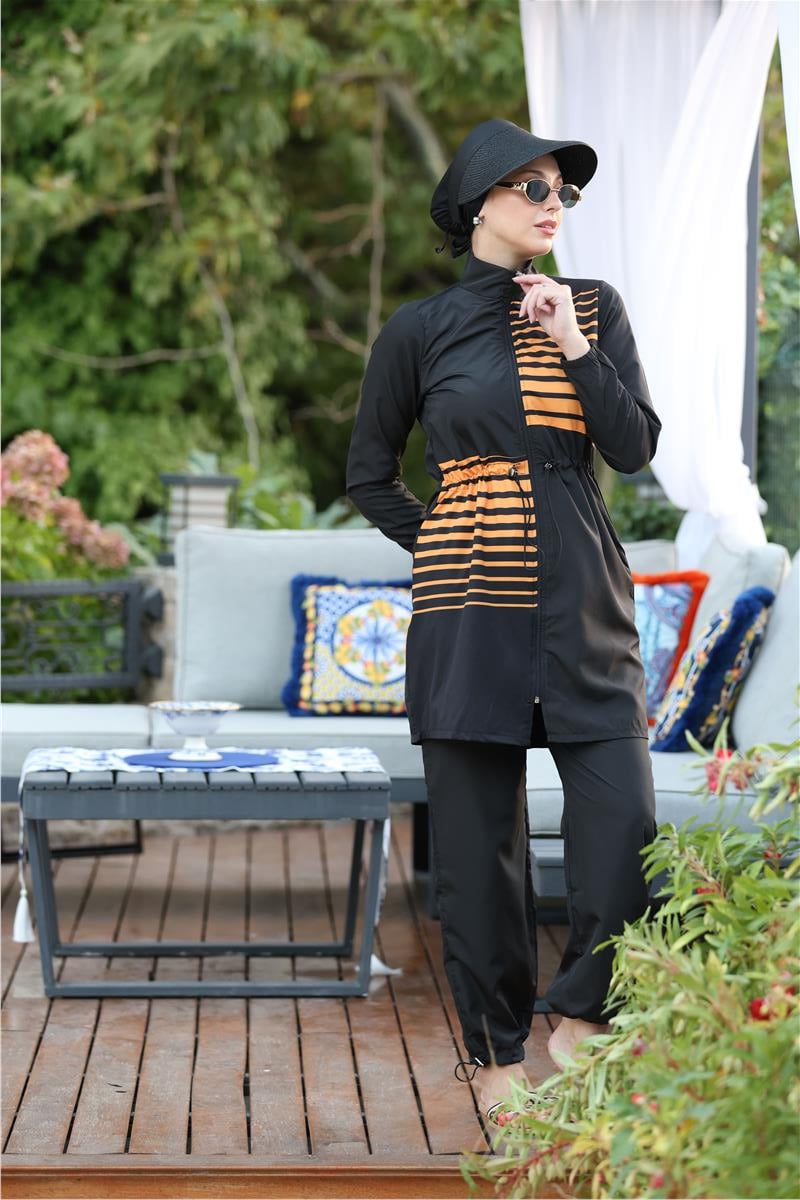 Sunline Desen Spor Lycralı Tasarım Tesettür İkili Mayo Takım | NS Tasarim