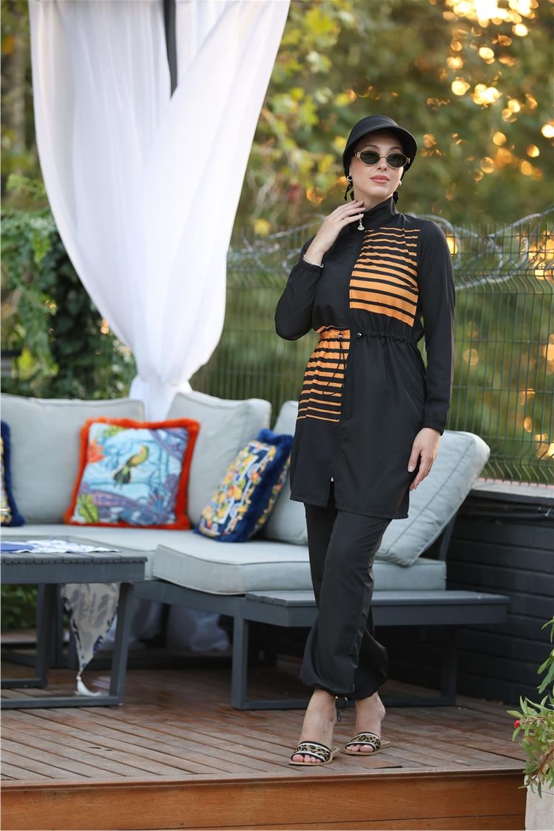 Sunline Desen Spor Lycralı Tasarım Tesettür İkili Mayo Takım | NS Tasarim