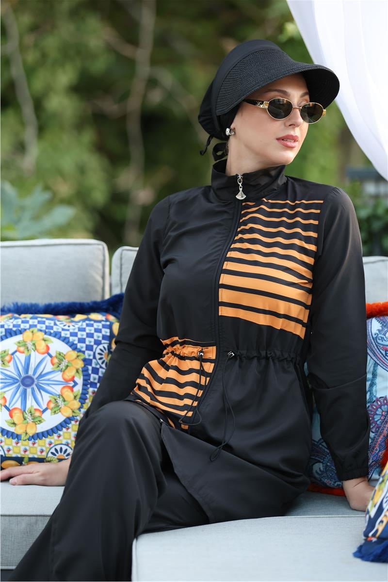 Sunline Desen Spor Lycralı Tasarım Tesettür İkili Mayo Takım | NS Tasarim