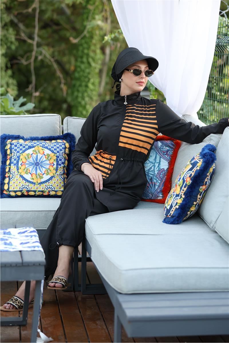 Sunline Desen Spor Lycralı Tasarım Tesettür İkili Mayo Takım | NS Tasarim