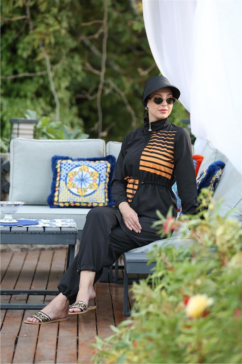 Sunline Desen Spor Lycralı Tasarım Tesettür İkili Mayo Takım | NS Tasarim