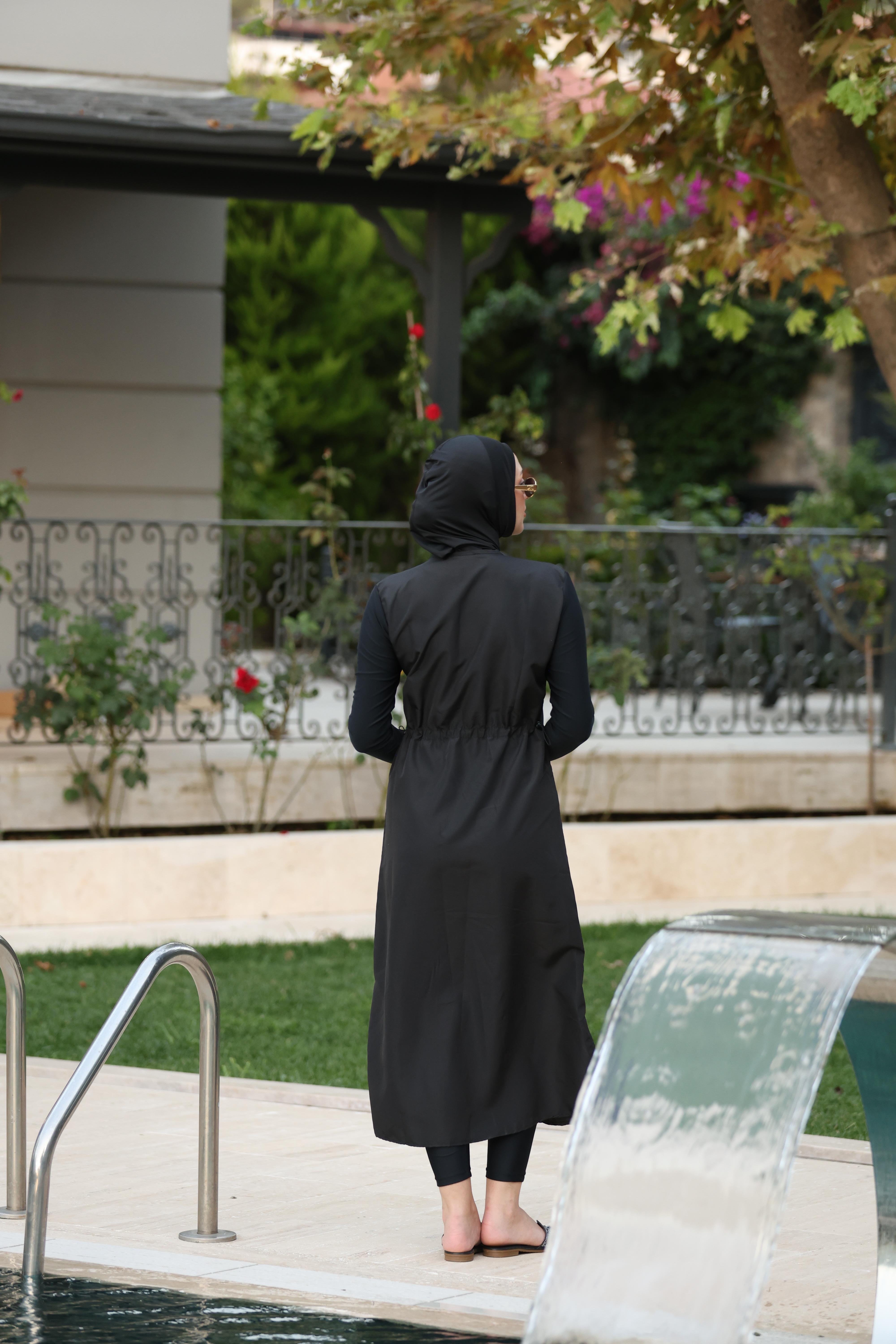 Vera Model Mor Şeritli Taş Detaylı Tasarım Tesettür İkili Mayo Takım | NS Tasarim