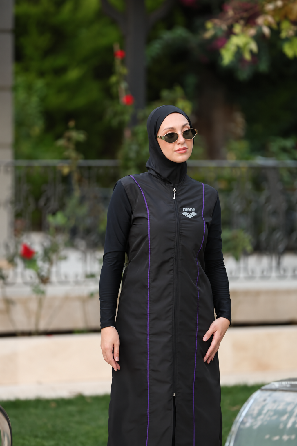 Vera Model Mor Şeritli Taş Detaylı Tasarım Tesettür İkili Mayo Takım | NS Tasarim