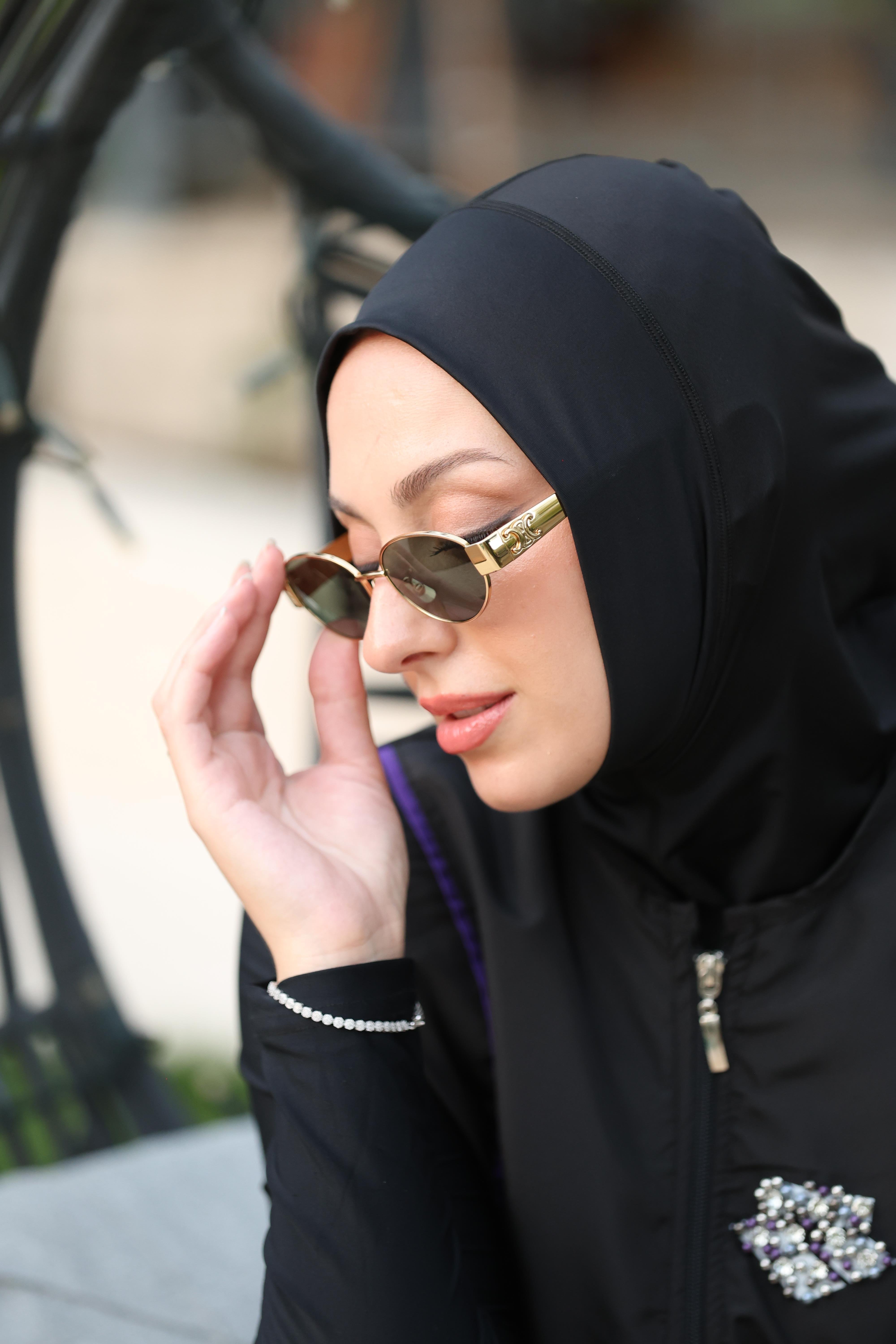 Vera Model Mor Şeritli Taş Detaylı Tasarım Tesettür İkili Mayo Takım | NS Tasarim