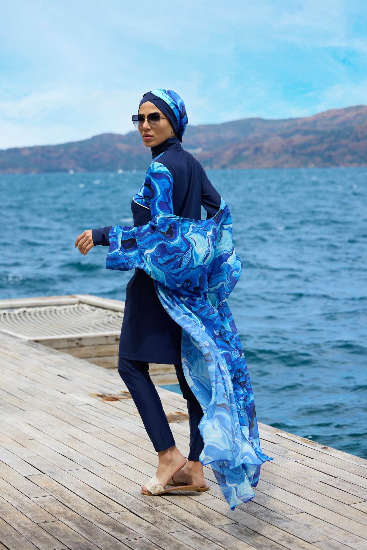 Yakamoz Model Omuz Desenli Lyralı Tasarım Tesettür İkili Mayo Takım | NS Tasarim