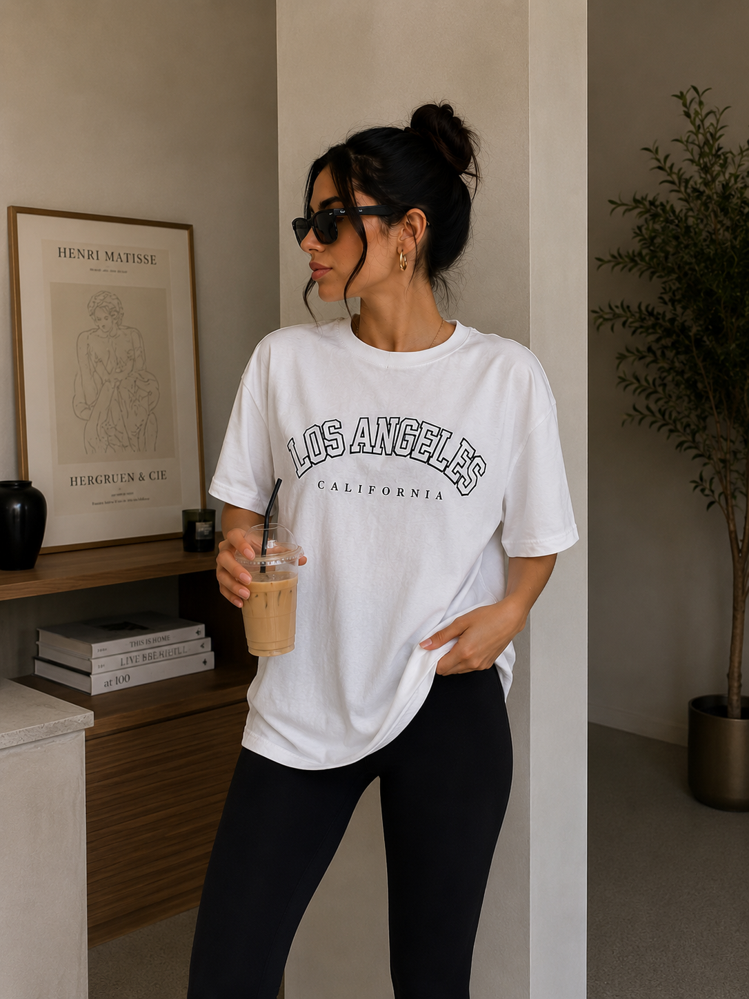 Los Angeles California Baskılı Oversize Beyaz Tişört
