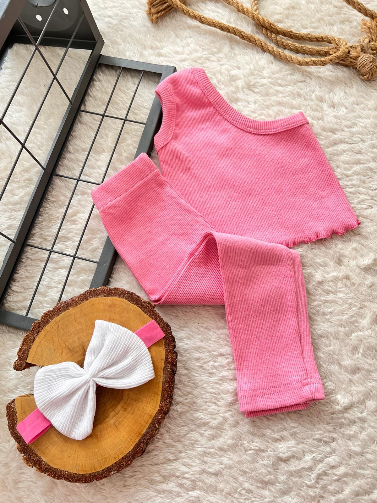 PEMBE CROP-TAYT VE BANDANA SETi