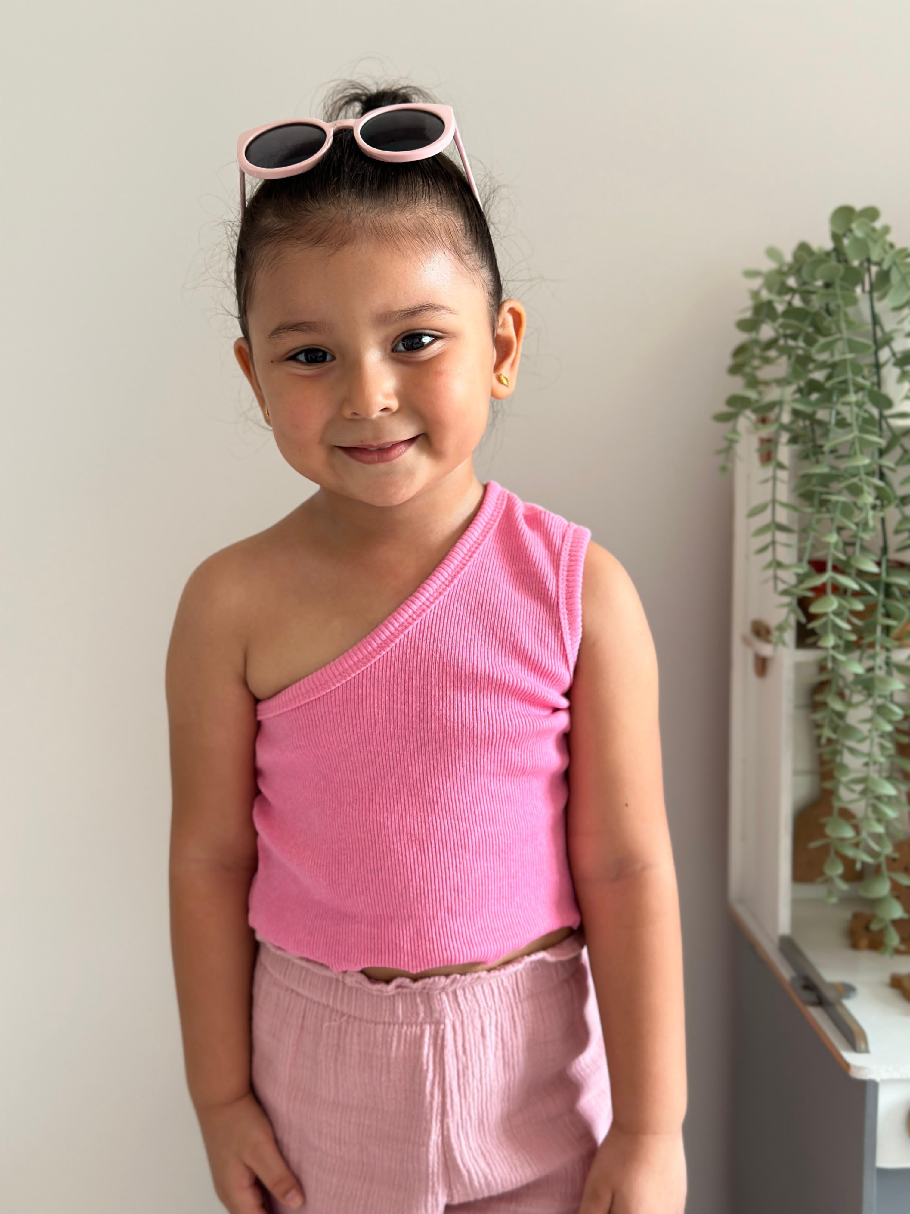 PEMBE RİBANA TEK KOL CROP