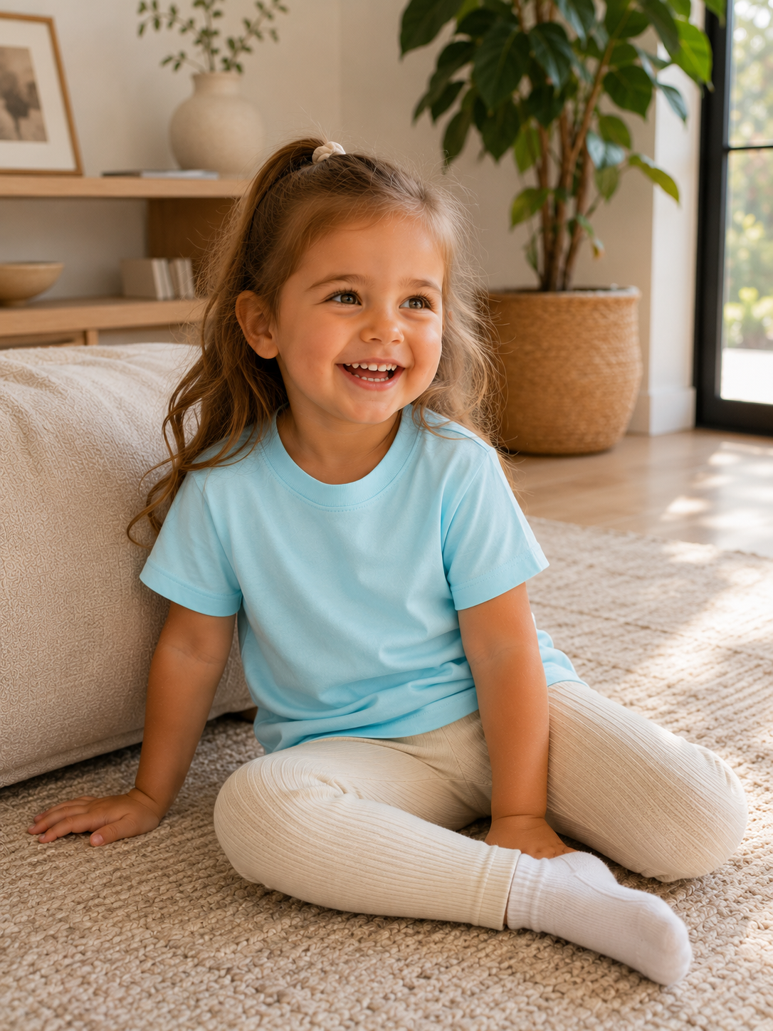 Premium Gök Mavisi Unisex Çocuk Tişört – Yumuşak Dokulu, Bisiklet Yaka Günlük Rahat Kesim Tasarım