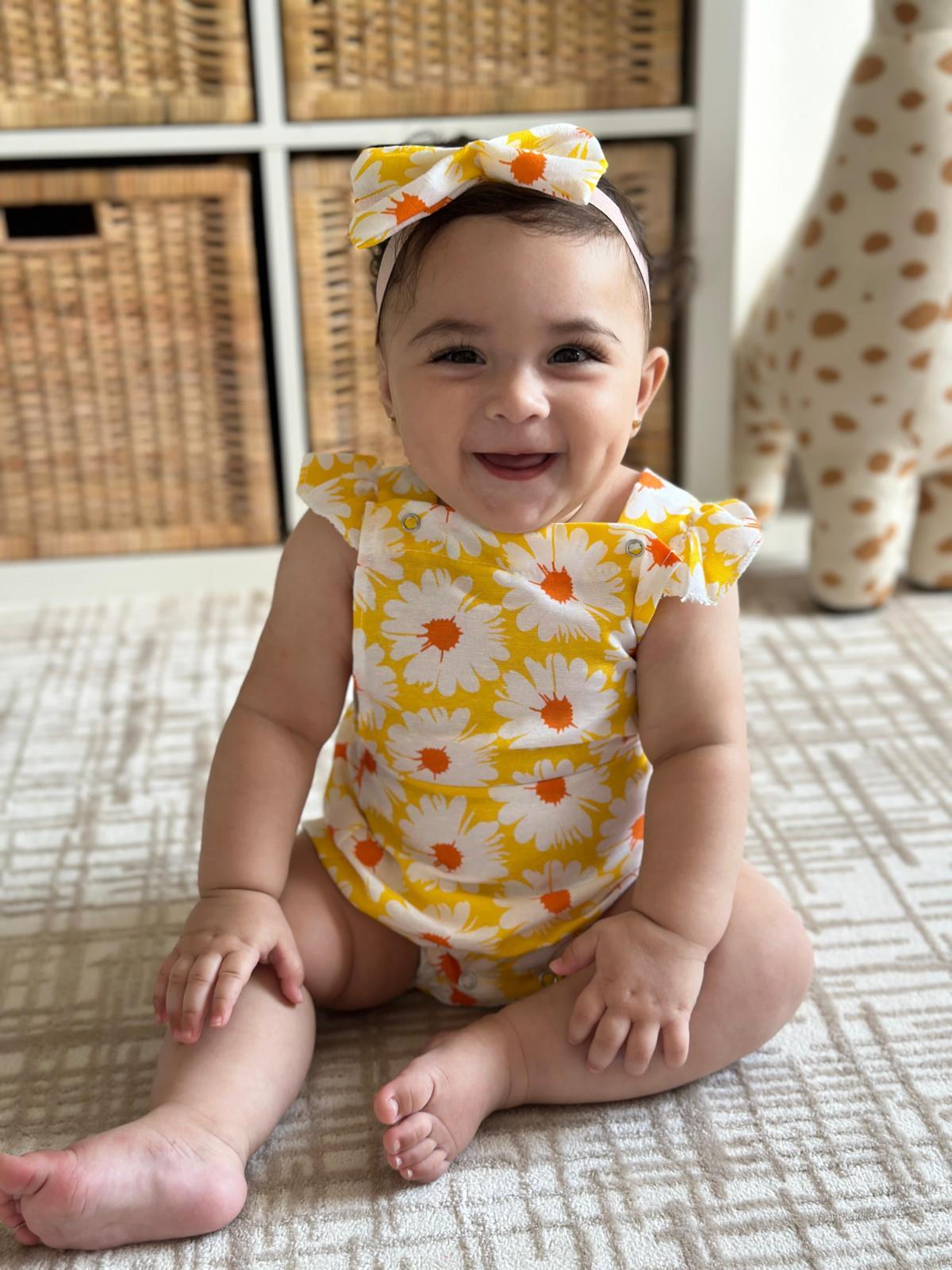SARI ÇİÇEKLİ ROMPER VE BANDANA SETİ