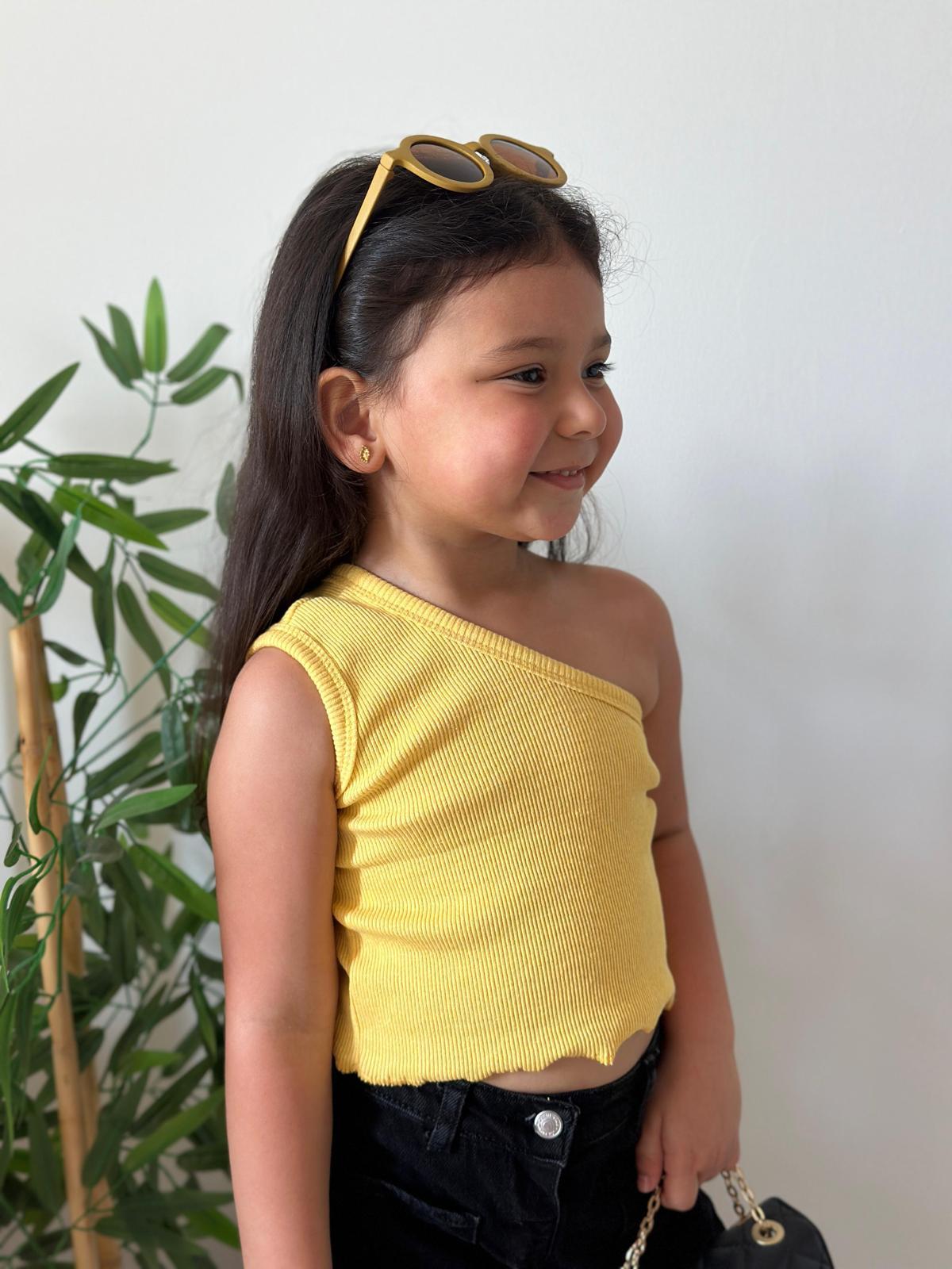 SARI RİBANA TEK KOL CROP
