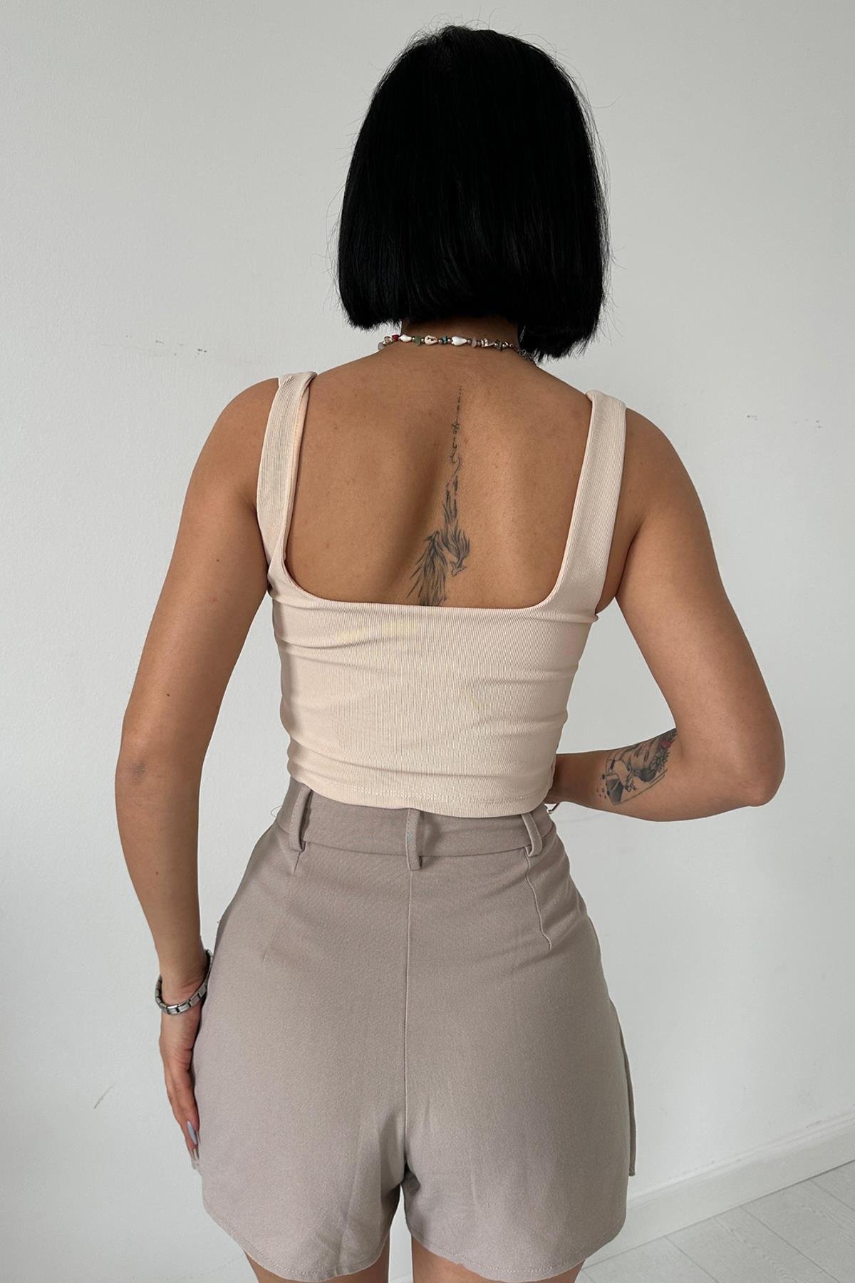 Toptan Bej Askılı Bluz