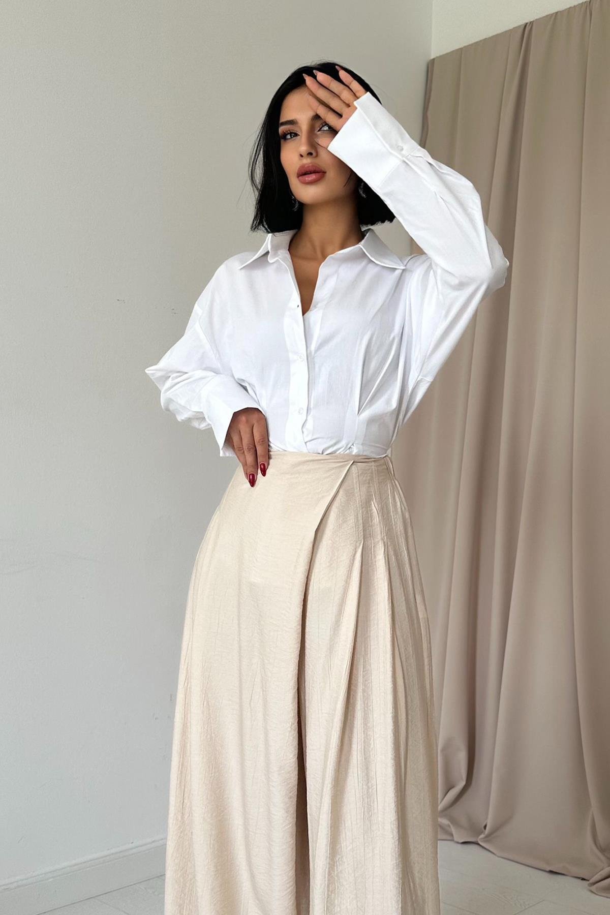 Toptan Bej Çilek Kumaş Pantolon