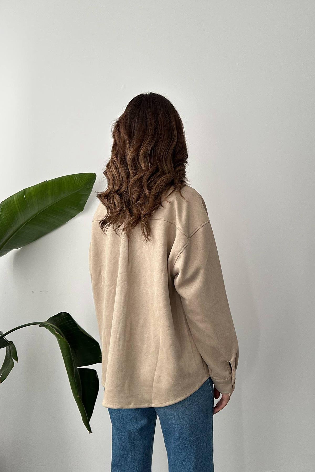 Wholesale Beige Snap Suede Shirt