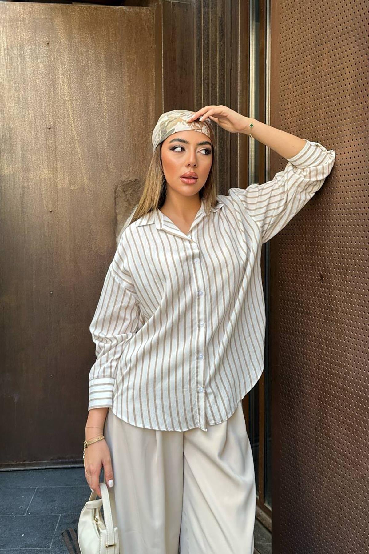 Wholesale Beige Striped Shirt
